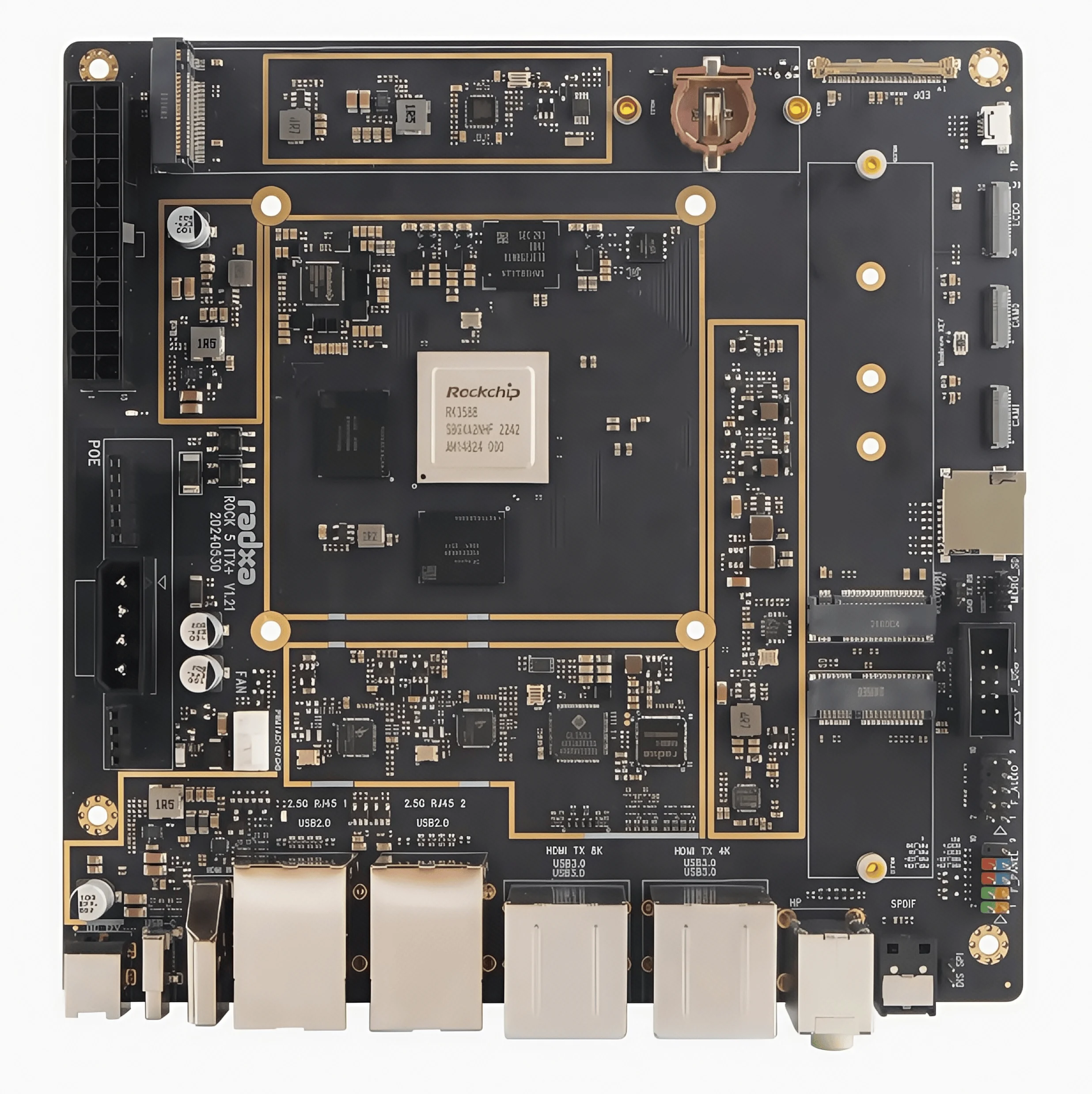 اللوحة الأم Radxa ROCK 5 ITX+ RK3588 ثماني النواة CPU Mini-ITX LPDDR5 8K