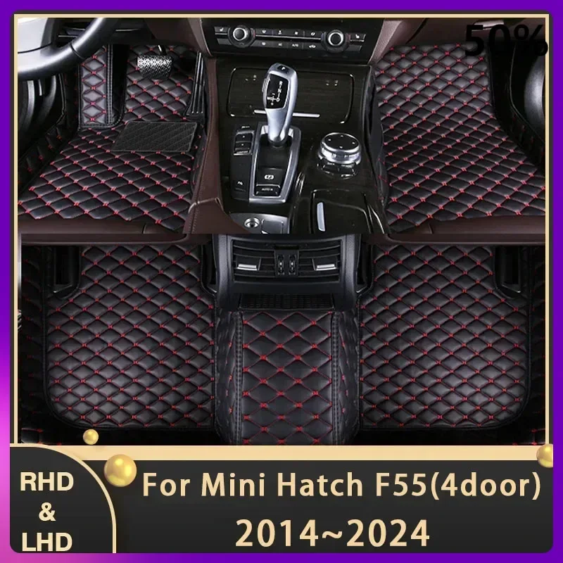 Car Floor Mats For BMW Mini Hatch Hardtop Cooper One F55 2014~2024 Custom Auto Foot Pads Leather Carpet Interior Accessories