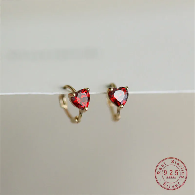 

925 Sterling Silver Plated 14K Gold French Zircon Heart Earrings for Women Sweet Temperament Party Jewelry Accessories