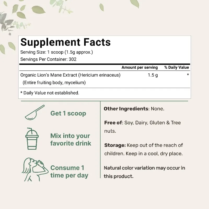 Organic Lions Mane Mushroom Supplement Powder