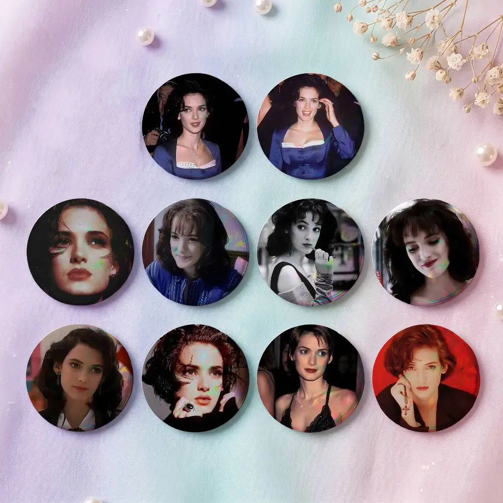 1pc Actor W-Winona R-Ryder Cartoon Style Badge Brooches On Backpack Decoration Round Enamel Pins For Accessorys