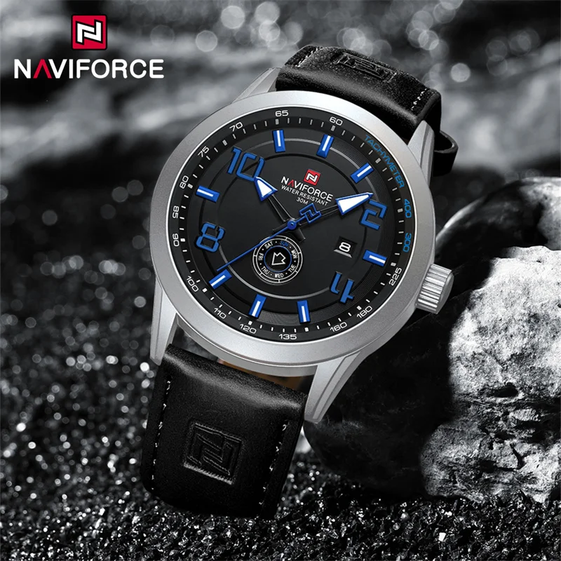 NAVIFORCE Brand Men\'s Sport Watches Luxury Military Waterproof Quartz Wristwatch Luminous PU Strap Clock Relogio Masculino 2024