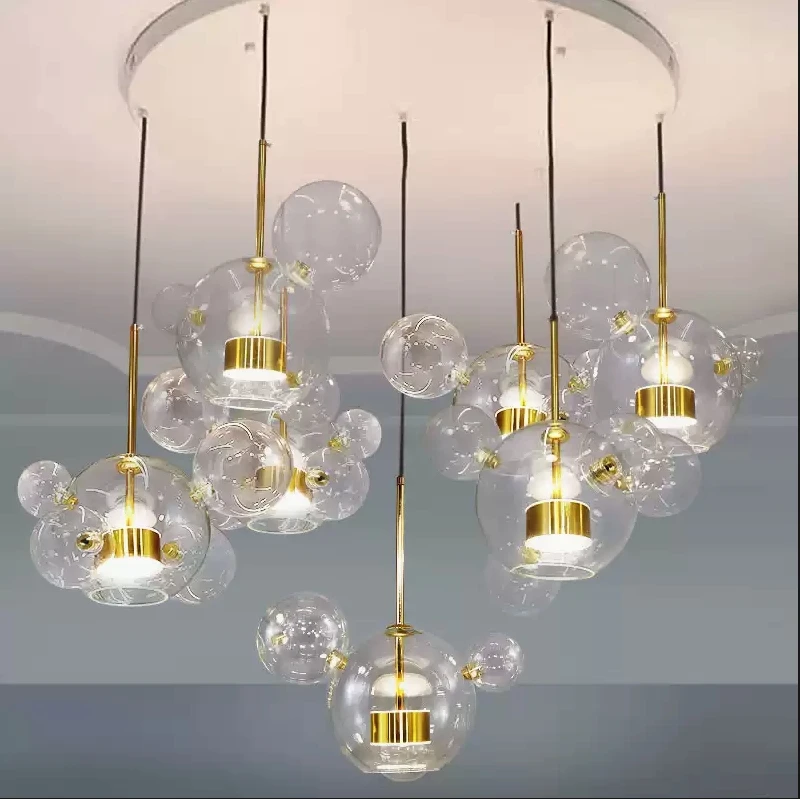 

Modern Clear Glass Pendant Light Living Room Bubble Glass Hanging Lamp Chandelier for Dining Room Home Decor