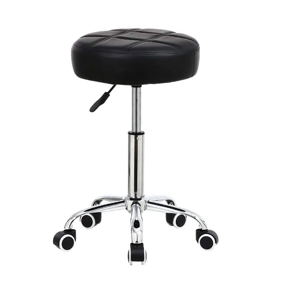 

Round Rolling Stool PU Leather Height Adjustable Swivel Drafting Work SPA Medical Salon Stools Chair with Wheels Black