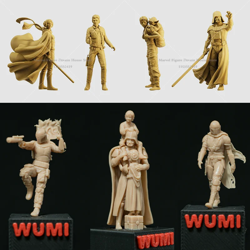 

1/64 1/43 1/35 Scale Miniature Scene Dolls Un-panited White Figure Mini Female/Male Model Classic Sci-fi Film Series Boba Din