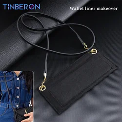 TINBERON-Bolso de fieltro con gancho en T, accesorio de inserción interior, BILLETERA, bandolera de hombro, correa de cuero