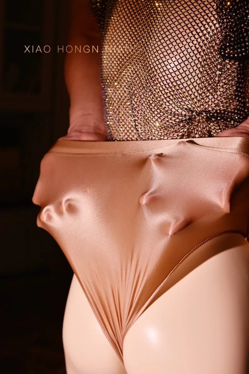 Men Shiny Briefs Bikini Bottoms Silky High Waist Sissy Tights Underpants Oily Large Size Gay Sexy Underwear T pants Thongs - Image 4