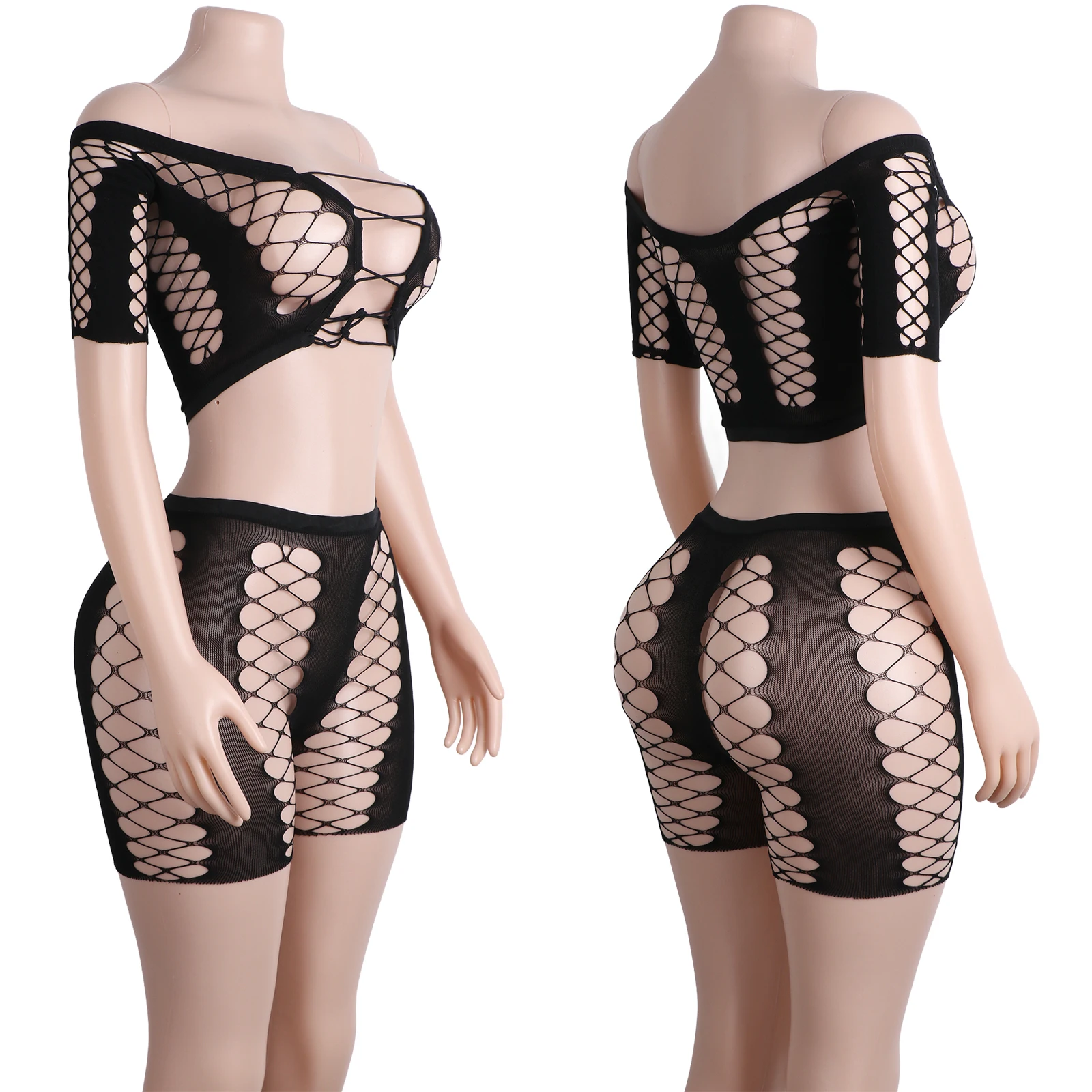 

Stretch Lace Two-Piece Stripper Shorts Hip Exotic Dancewear Bodysuit Club Stage Performance Adults Sexy Outfit Costume Night