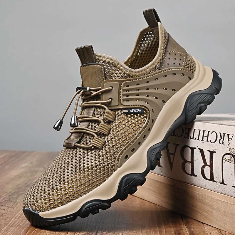 

Trendy and versatile men's hooded sandals with genuine leather and breathable mesh design, summer outdoor casual anti slip beach