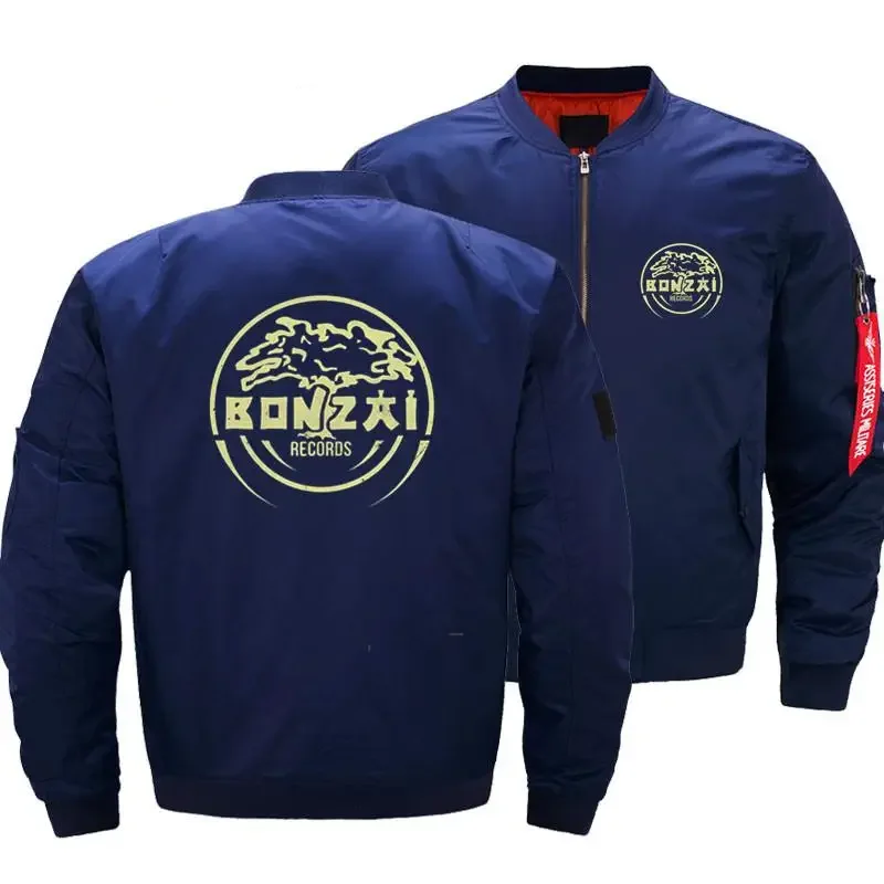 Bonzai Records Men Bomber Jackets Thick Pilot Hardcore Graphic Outerwear Fashion Clothing