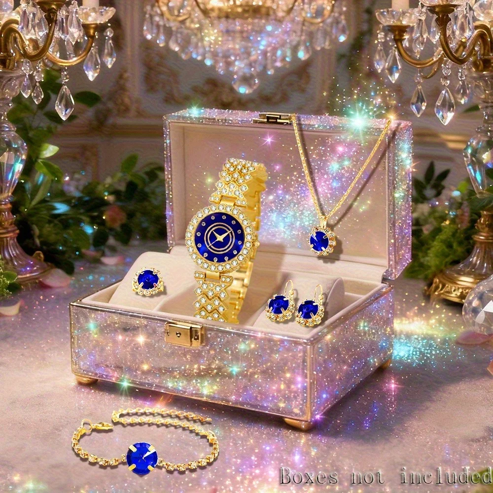 Questo elegante set regalo per orologio da donna da 6 pezzi presenta un set di gioielli con ciondolo a goccia elegante, romantico e lussuoso abbinato a