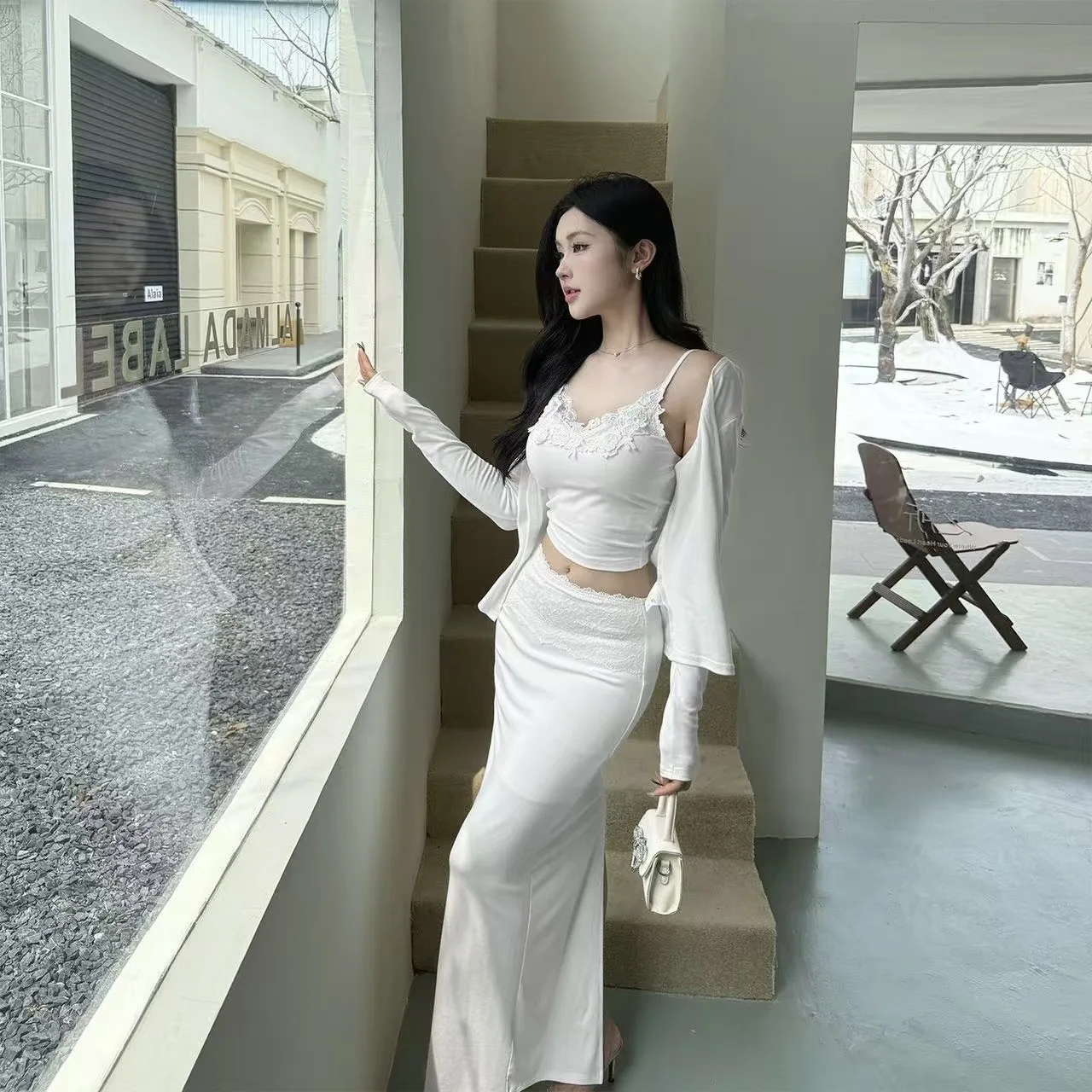 

Pure Desire Style Women's Three-Piece Set Cardigan Shoulder Wrap Vest Spring Autumn New Fashion Casual Sportswear
