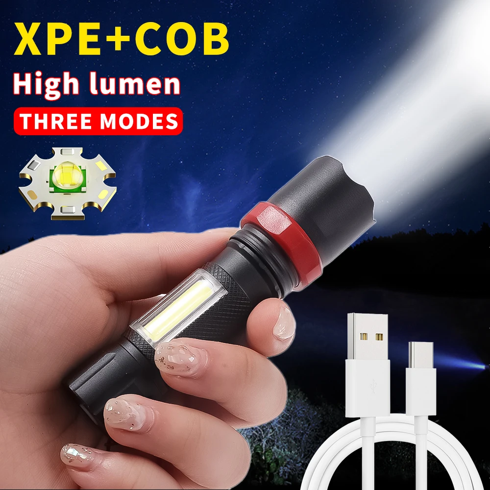 LED Flashlight  Mini Portable USB Rechargeable Torches Flashlight Zoomable Waterproof Tactical Torch Lamp Outdoor Fishing Lights