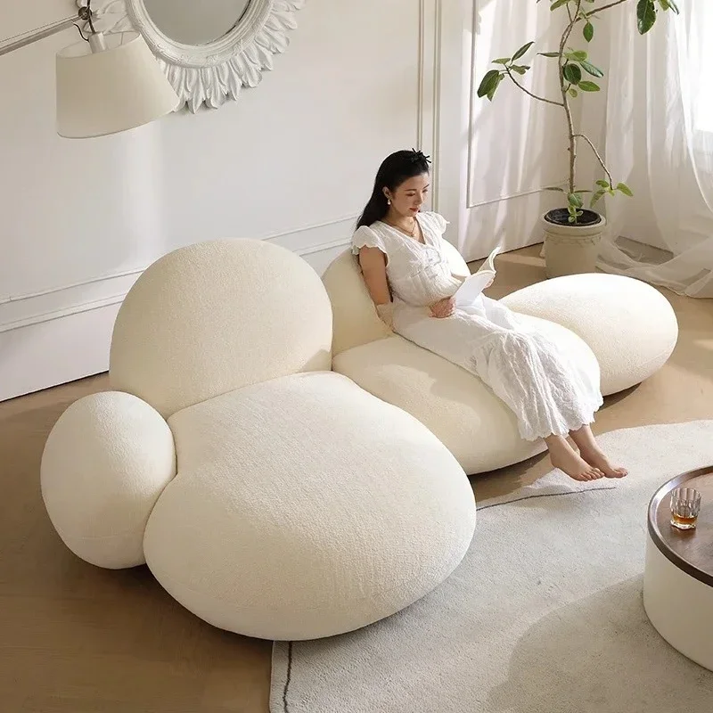 

Cream cloud sofa white fabric sofa living room French simple cream wind special-shaped sofa