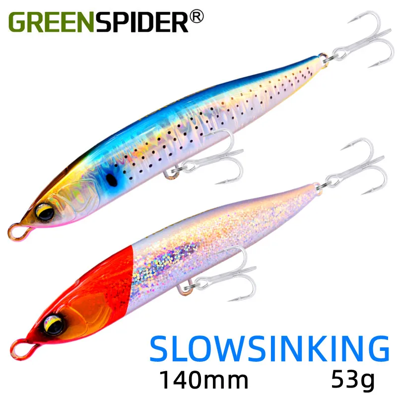 GREENSPIDER 140mm/56g Sinking Pencil Lure Stickbait Blues Slim Long Casting Fishing Lure Wobbler  for Sea Bass Fishing Tackle