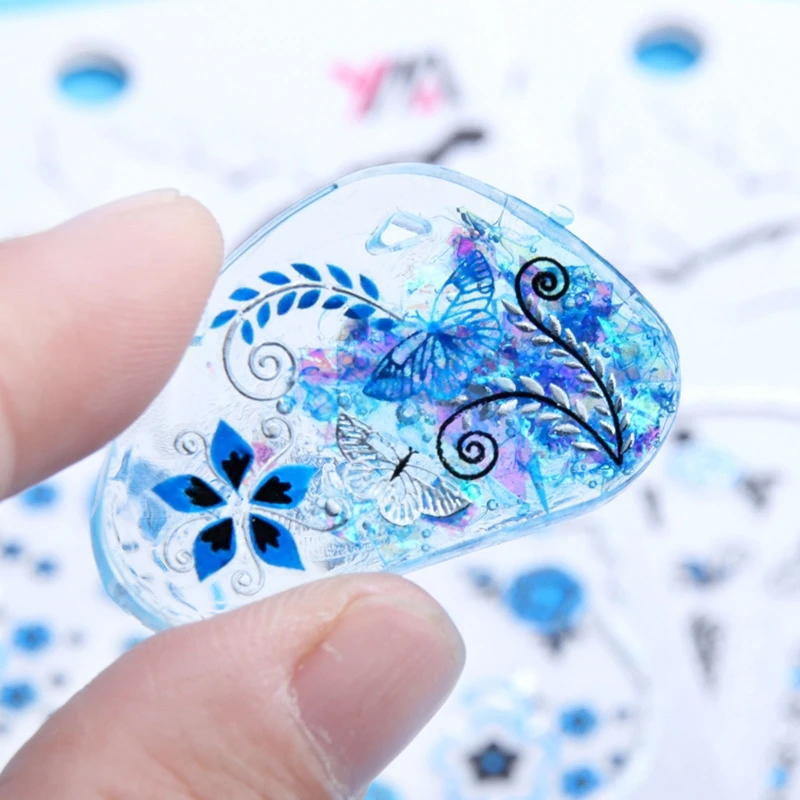 Resin Stickers for Art Crafts,Blue Transparent Stickers-Resin Decoration Accessories for Scrapbook Silicone Resin Molds