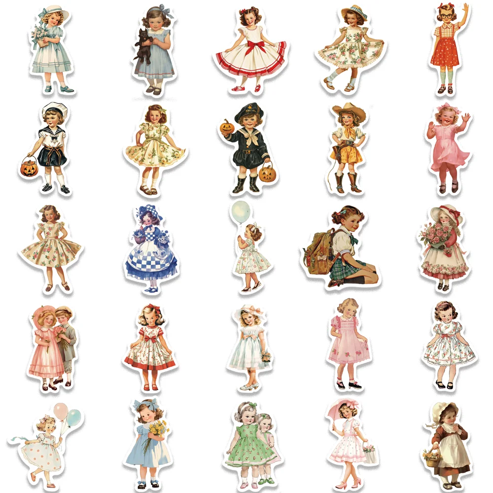 50pcs Vintage Amercian Girl Stickers Wonderful Childhood Sticker for Phone Case Scrapbook Computer Guitar Wholesale Waterproof