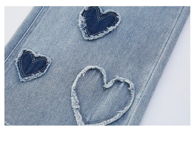 Weite Schulhosen für Mädchen mit Herz-Design, Lässige, Lockere 2025 Neue Frühlingsmode Lange Jeans, Kinderhosen im Koreanischen Stil – Detail 10