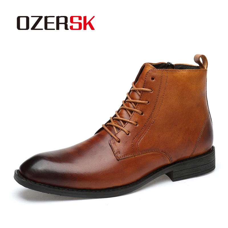 OZERSK Warm Autumn Winter Men Boots Genuine Leather Ankle Boots Men Fur Snow Boots Men Winter Men Youth Casual Boots For Men