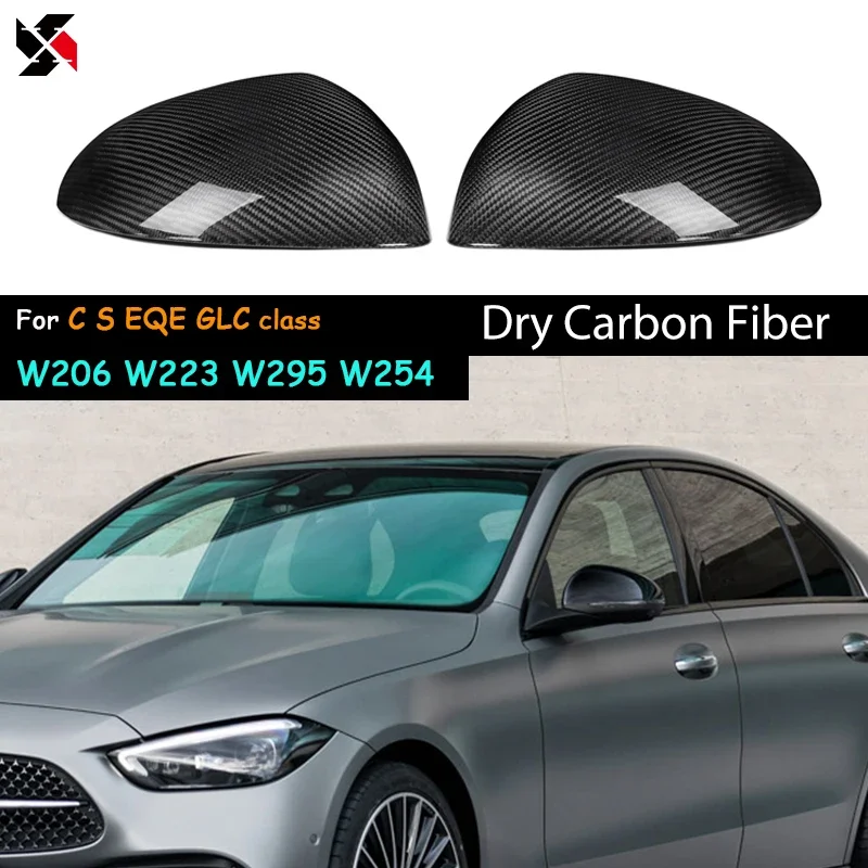 For Mercedes C S EQE GLC Class W206 W223 W295 W254 Real Dry Carbon Fiber Mirror Caps Cover Rearview Case Shells Replacement