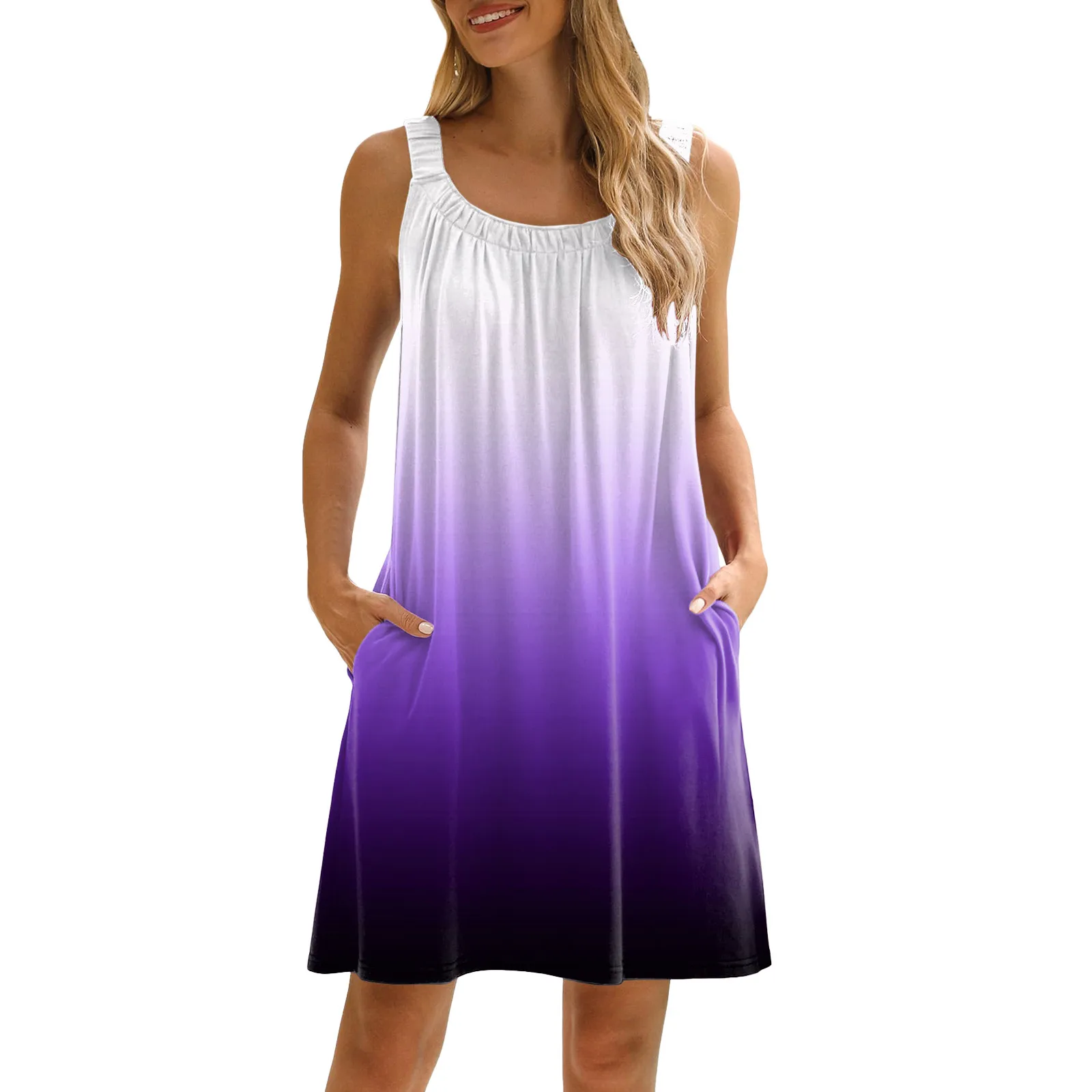 

Easter Dresses for Women Women Dress Summer Casual T Shirt Dress Beach Cover Up Sleeveless Vest Skirt Pocket Embroide Dress