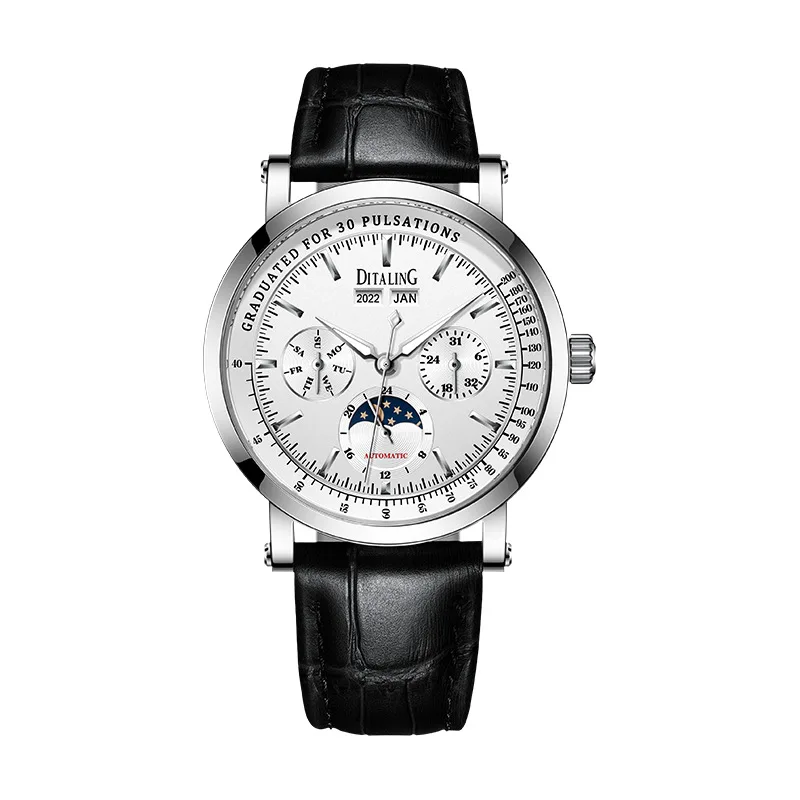 

DITALING Men Automatic Watch 43MM Luxury Watches Mechanical Wristwatch Waterproof Sapphire Multifunctions Dial Year Month Week