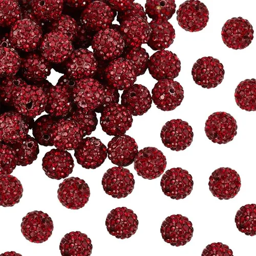 다크 레드 라인석 비즈 다크 레드 클레이 비즈, 폴리머 크리스탈 비즈, 클레이 포장 디스코 볼 라운드 다이아몬드 클레이 비즈, 10mm, 100 개 