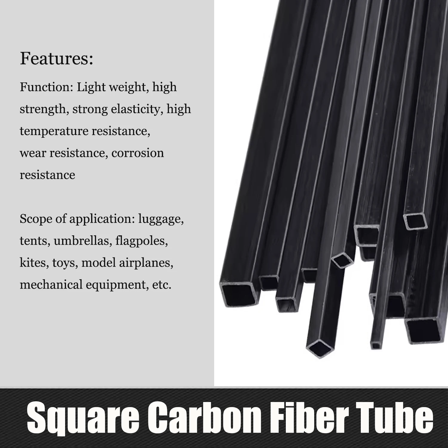 1/2/3pcs Koolstofvezel Vierkante Buis 250/500mm, Koolstofvezel Rechthoekige Buis Buitenste Binnenframe 3mm ~ 10mm