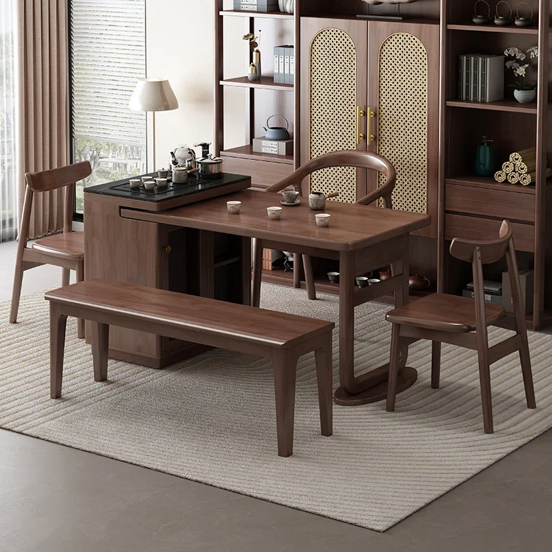 Solid wood island tea table desk integrated table household office log kettle