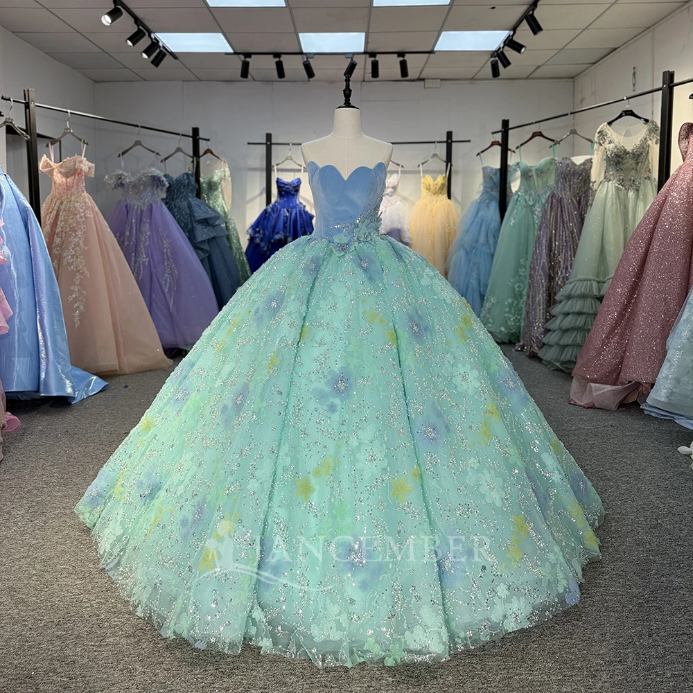

Реальное фото блестящее зеленое бальное платье принцессы Quinceañera платья с блестками для вечеринки по случаю дня рождения для 15-го девочек на шнуровке по индивидуальному заказу DY6884