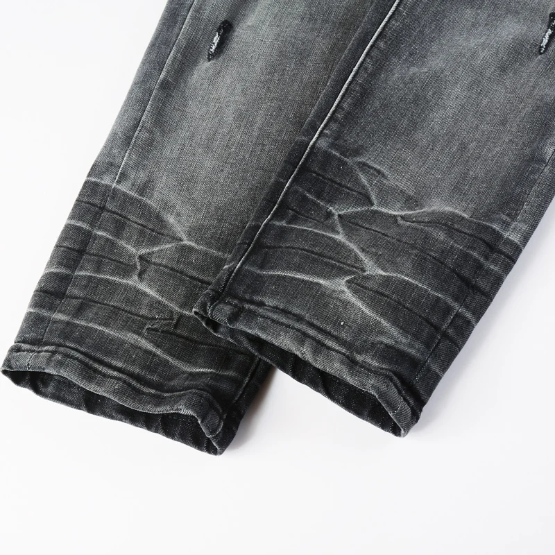 jeans newY2K elasticizzati, vestibilità slim, fori strappati, toppe patchwork, acqua lavata, jeans nostalgici retrò neri grigi, d