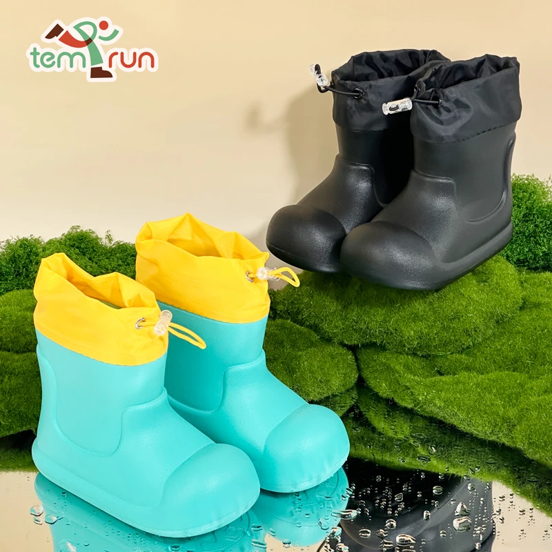 

1 Pair Fashion Solid-color Rain Boots For Boy Girl EVA Lightweight Comfort Kids' Rain Shoes Waterproof Elastic Band Rubber Boots