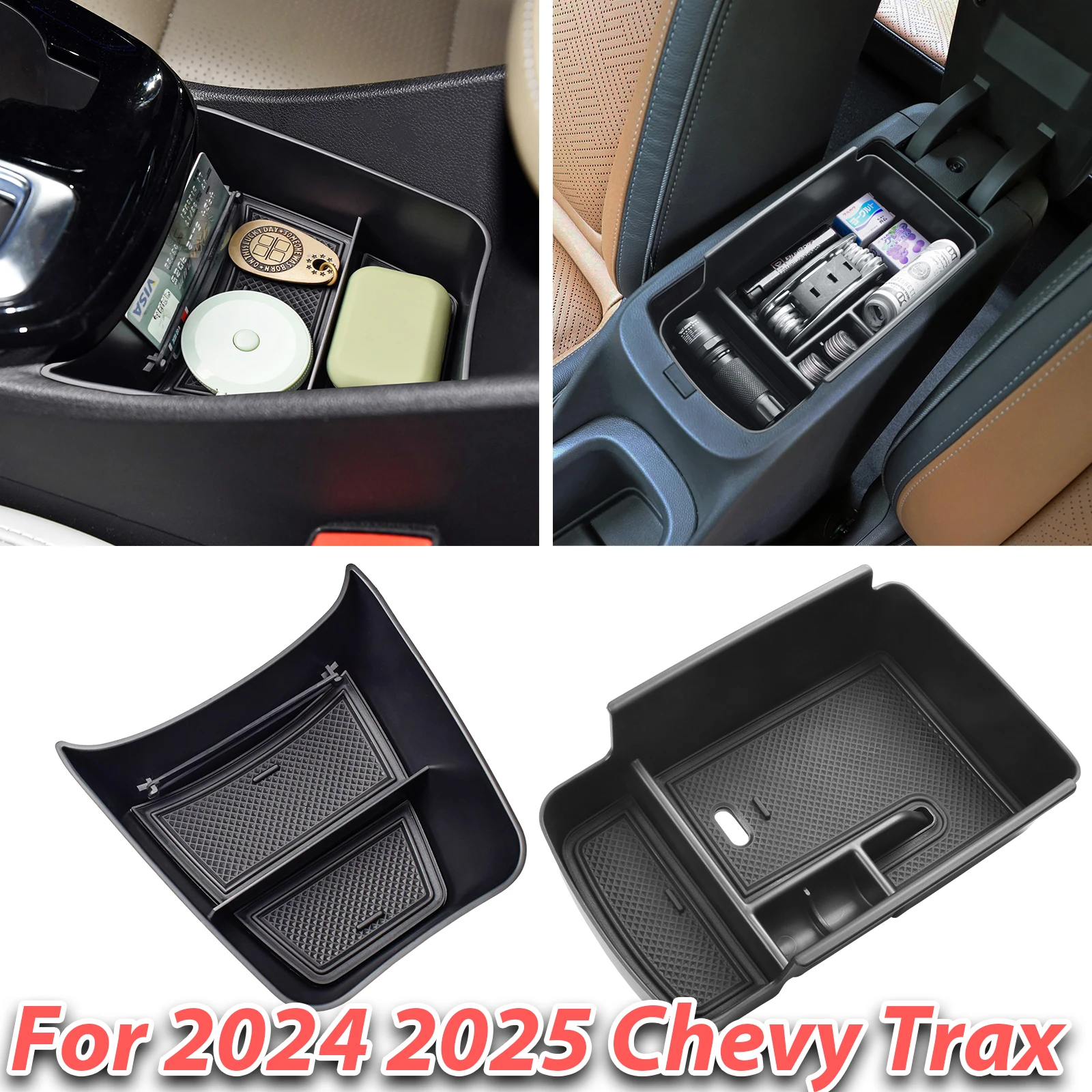 

2PCS Center Console Organizer Compatible with 2024 2025 Chevy Trax Armrest Storage Box Car Accessories ABS Center Console Tray