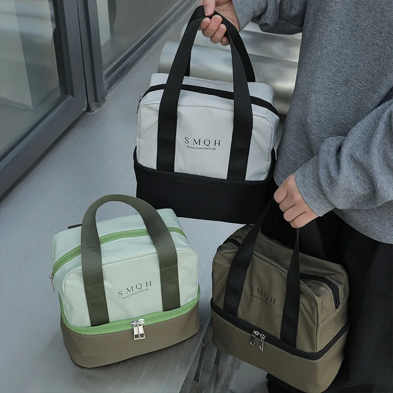 Polyester lightweight portable insulated lunch bag with large capacity and double-layer waterproof lunch box