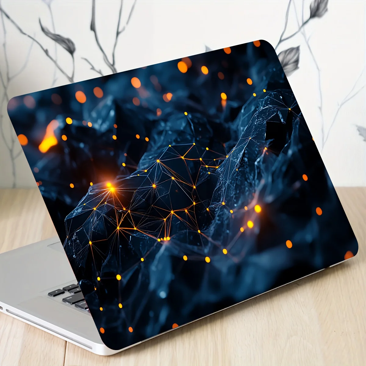2-Pack Tech-Inspired Art Stickers - Futuristic Dark Blue & Orange Web Design, Waterproof and Scratch Resistant Case for Laptops