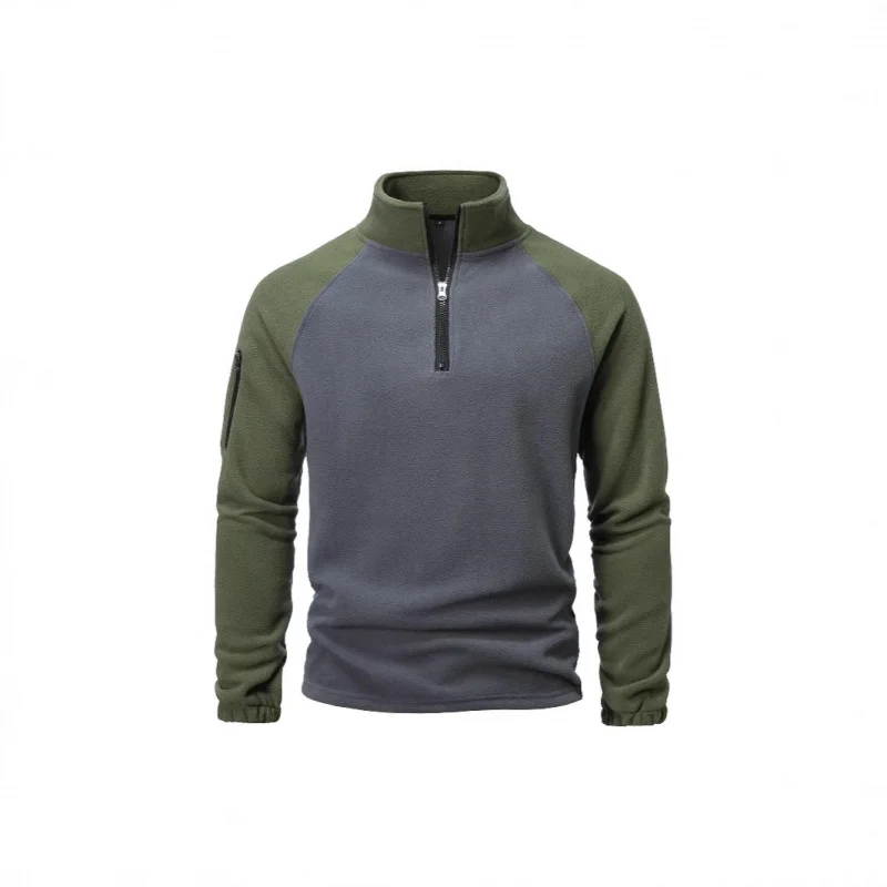 

European American Men's Tactical, Thickened Pullover with Zipper, Warm Fleece Autumn and Winter