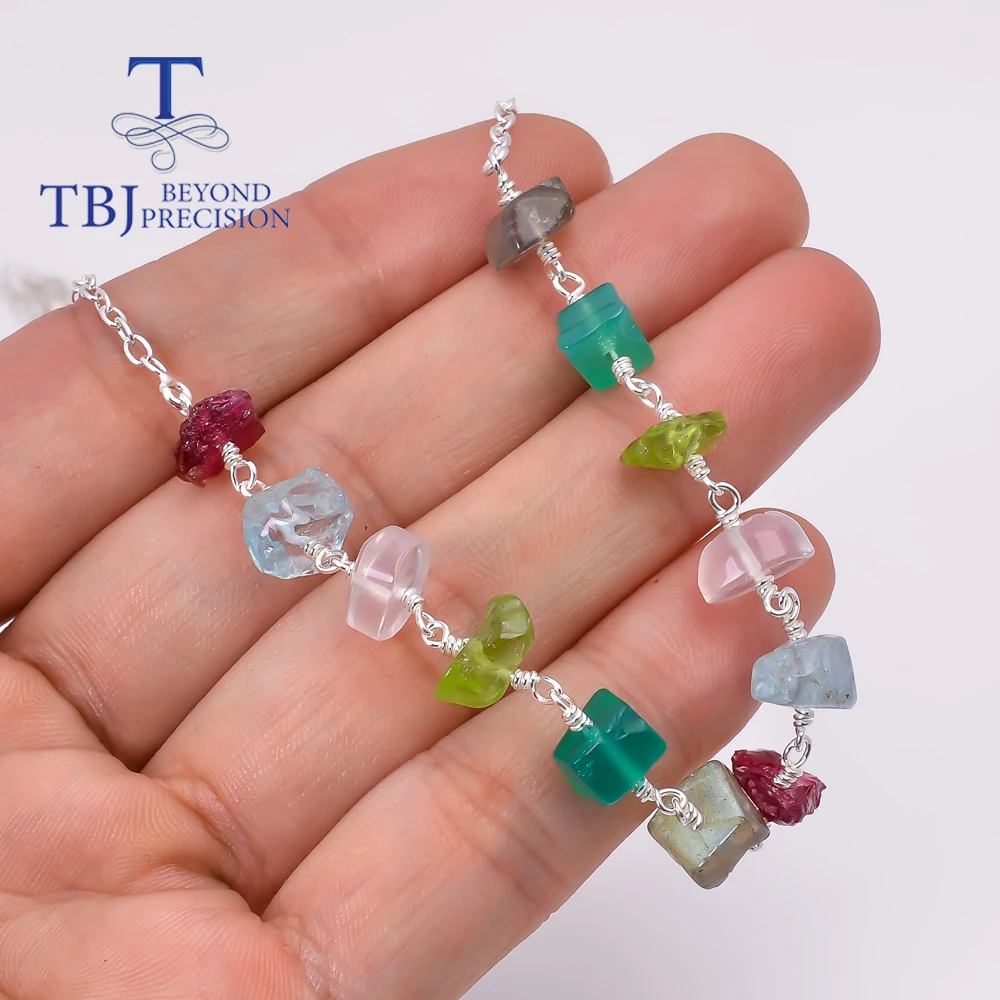 

Natural multicolor Original Rough mix gemstone 52cm long necklace 925 sterling silver unique handmade fine jewelry for women