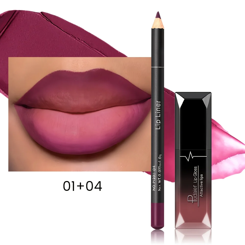 1Set Mattes Lipgloss- und Lipliner-Stiftset – wasserfeste, langanhaltende Färbung, die ideale Wahl für einen perfekten Make-up-Look