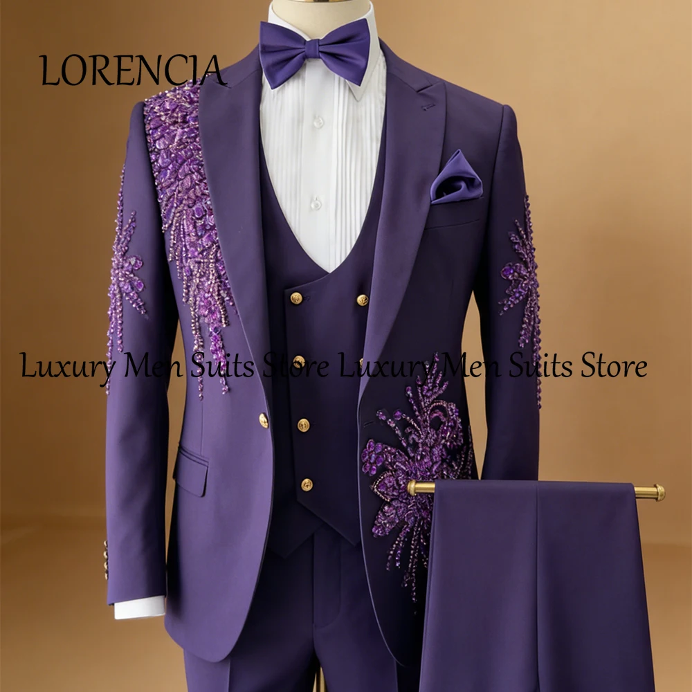 

Роскошные мужские костюмы с бисерной отделкой, комплект из 3 предметов, с кристаллами, для выпускного вечера, приталенные, для свадьбы, смокинги для жениха, 2026, индивидуальный пошив, пиджак и брюки