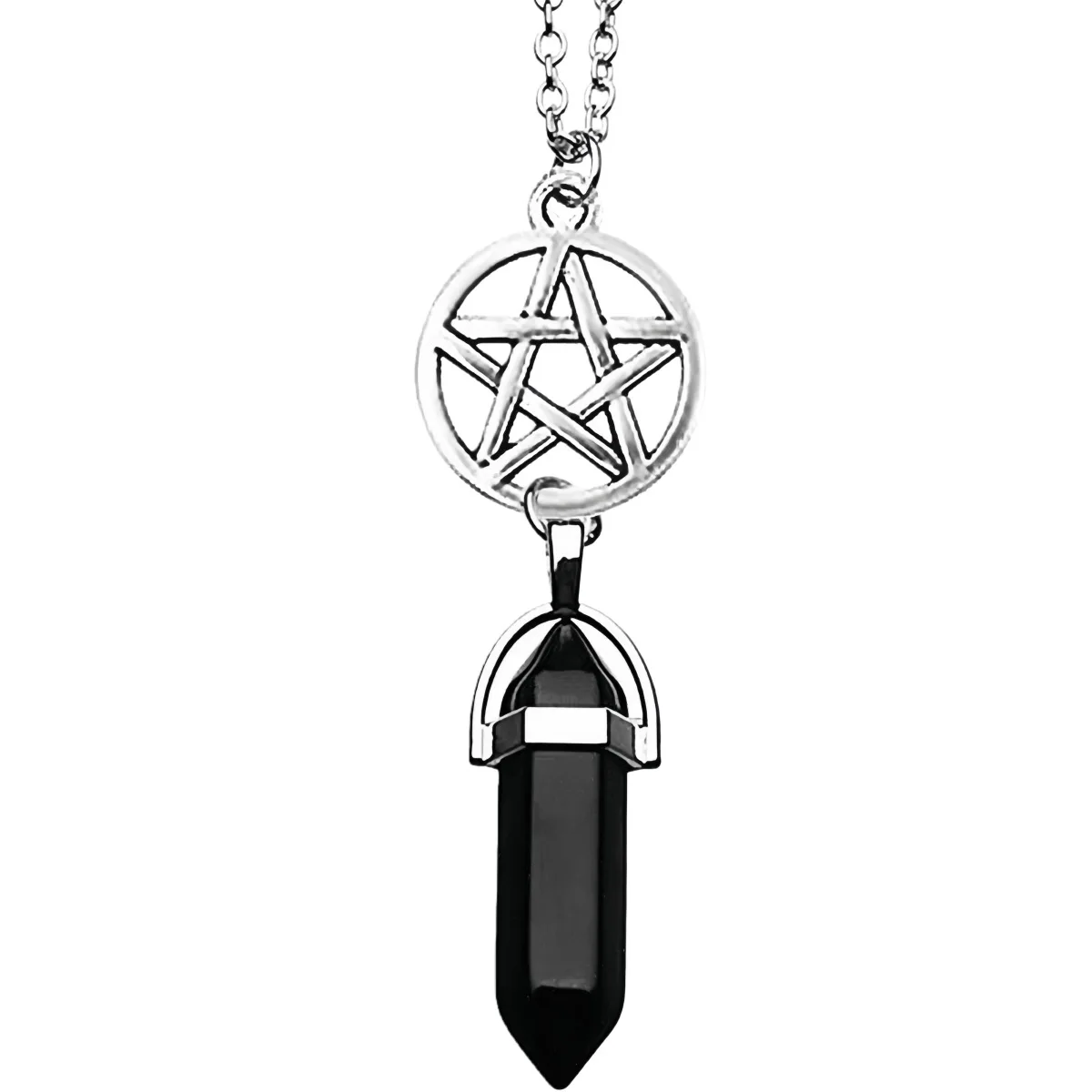 Pentagram Black Hexagon Pendant Necklace Y2K Spikey Heart Flail Necklace