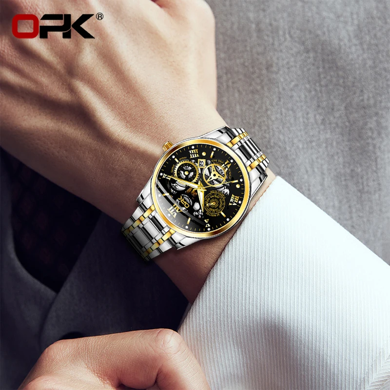OPK 8135 Watches For Men Luxury Hollow Out Style Original Quartz Waterproof Luminous Chronograph Automatic Watch 24 Hours
