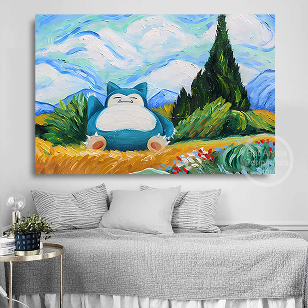 Affiche sur toile Pokémon Van Gogh, la nuit étoilée, anime périphérique, peinture d'art, image Charizard Blastoise, décoration murale, cadeaux pour enfants