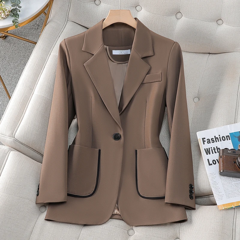 ZJYT Spring One Button Women Blazer Notched Long Sleeve Elegant Office Lady Blazers Mujer Solid Casual Veste Femme Outerwear