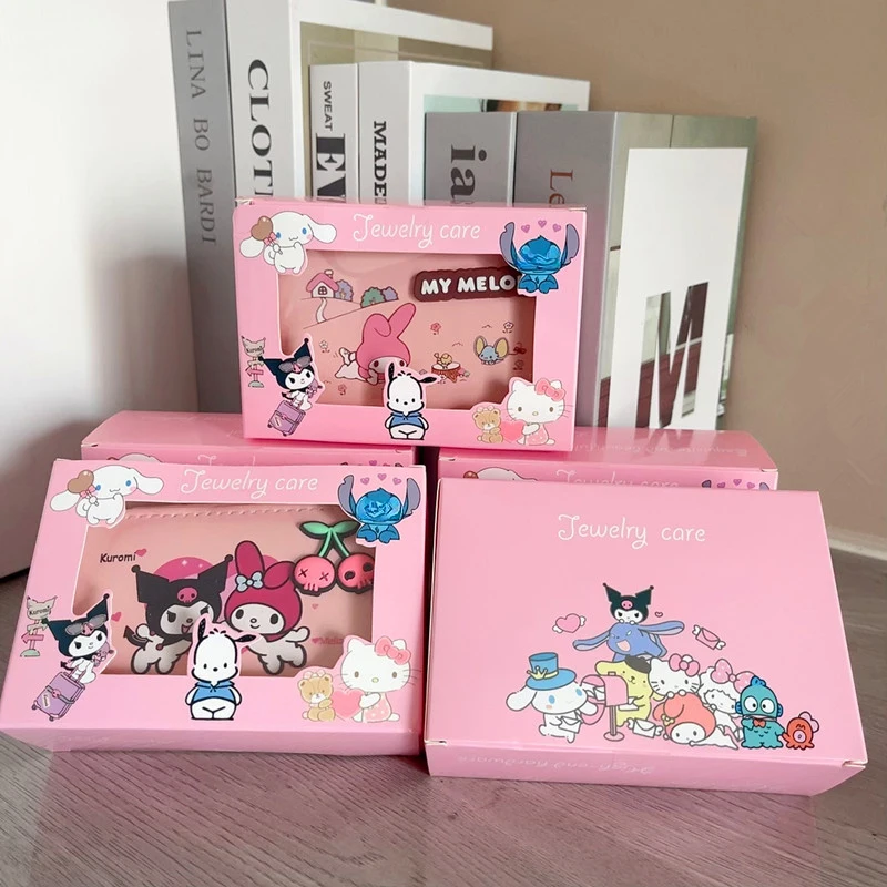 Kawaii Sanrio กล่องเครื่องประดับ Kuromi Hello Kitty สร้อยคอแหวนขนาดใหญ่ความจุกล่องเก็บน่ารักการ์ตูนอะนิเมะอุปกรณ์เสริมของขวัญ