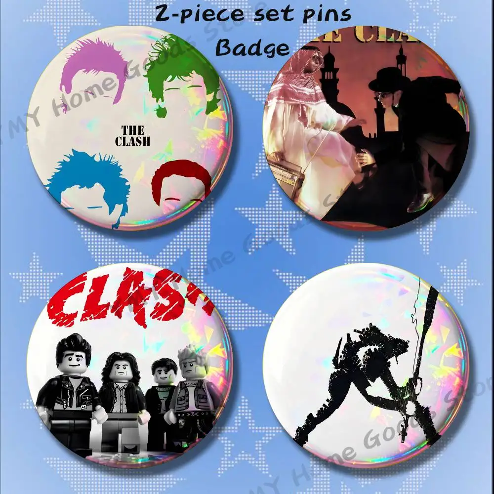 Rock Music Heavy Metal Band The Clash Brooches for Backpack Accessories 25 32 44 58 75mm Round 2-piece set Free Mix
