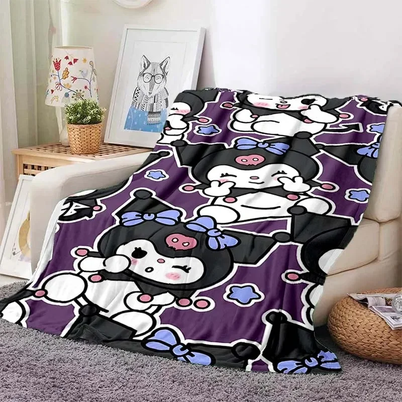 Kuromi Printed Blanket Children Adult Blanket Soft and Warm Bedding for Bed Sofa Outdoor Travel Cover Blanket Large Size