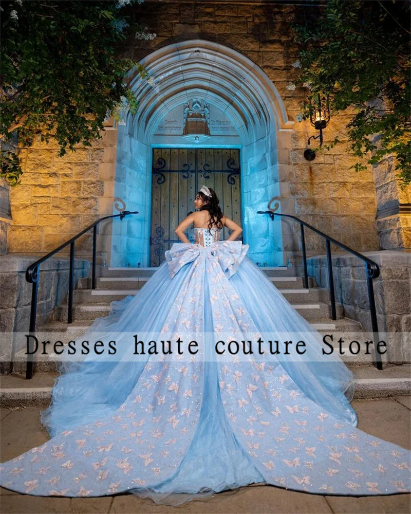 Himmelblau quince anera kleider mit s bogen ballkleid geburtstags kleid schnüren prinzessin süß 15 16 vestidos de quinceañera