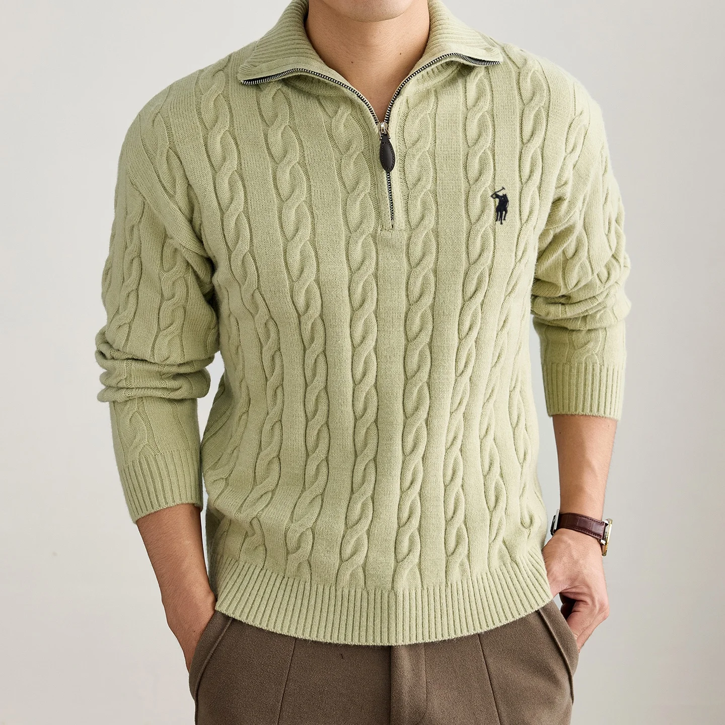 Suéter de solapa con cremallera retro de lujo suéter Jacquard de moda masculino marca de diseñador de pony de golf bordado suéter de punto de ocio cálido de invierno grueso