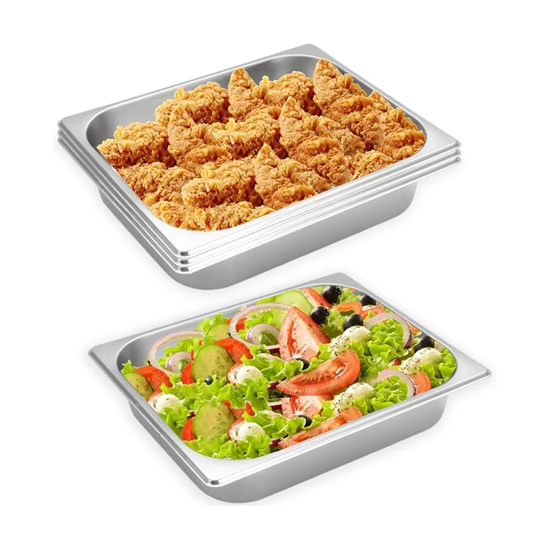 ABJN-Steam Table Pan Set-4 Pcs 1/2 Size 2.5 Inch Deep Stainless Steel Half Pans For Chafing Dishes-Hotel Pan