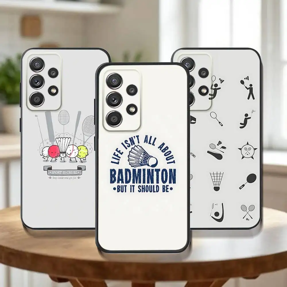 

Sport Badminton Illustration Phone Case For Samsung Galaxy A73,30,32,72,51,53,52,71,22,5G,Note,J7,8,9 Soft Black Cover